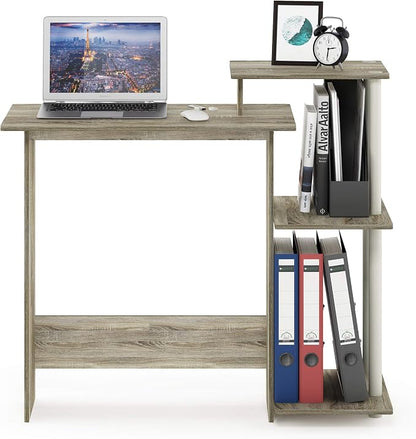 Furinno EFFICIENT Desk, 28.6" Wide Gaming Desk with 3 Open Side Shelves, Laptop Notebook Computer Desk, Office Desk for Home Office, Study Room, Dorm, Bedroom, Sonoma Oak