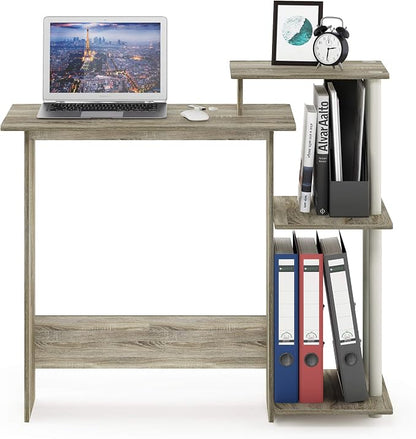 Furinno Efficient 29-Inch Oak Computer Desk with Side Shelves, Gaming Desk with 3 Open Shelves, Home Office Desk, for Home Office, Study Room, Dorm, Bedroom, Light Oak