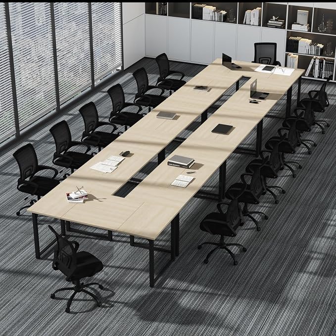 Bonzy Home 6FT Conference Table, 71" L x 32" W x 30" H Long Rectangle Meeting Table, Modern Seminar Table with Super Sturdy Metal Frame for Office, Natural