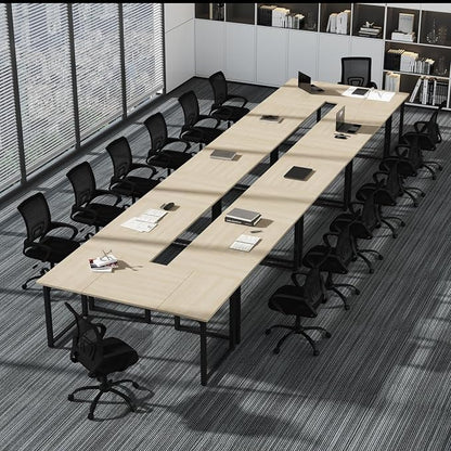 Bonzy Home 24FT Conference Table, Modern Large Meeting Table Office Desks for 28 Person, Long Rectangle Table with Sturdy Metal Frame, 8PCS, 284" D x 64" W x 30" H, Natural