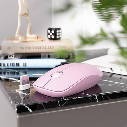 MPTOG Wireless Keyboard and Mouse Combo, Retro Round Typewriter Keys, 2.4G Silent Connection with Number Pad, Ergonomic Aesthetic Desk Set for Home Office, Laptop, PC, Mac (Pink)