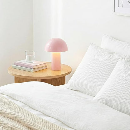 Brightech Celia Mood Lamp – 10" Touch-Controlled Mushroom Table Lamp, Cordless & Dimmable LED, Portable & Rechargeable Bedside Night Light, Sustainable Recycled Modern Patio Lamp for Home Décor – Pink