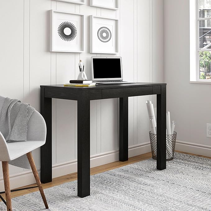 Office Desk Minimalist Desk with Storage Drawer Study Table for Laptop and Paperwork Home Office Furniture (Color : Black) (Black)