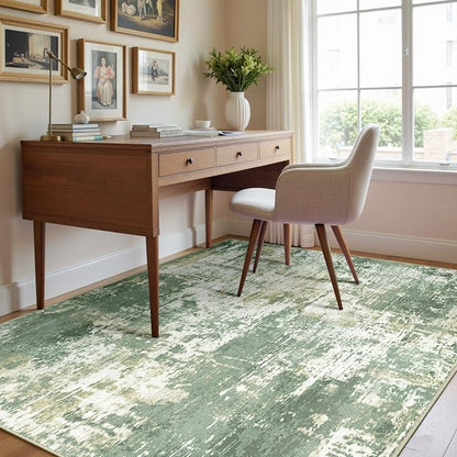 RELEANY Washable Area Rugs 4'x6' Non-Slip Modern Abstract Soft for Living Room Entryway Bedroom Kitchen, Print Pattern, Light Green/Yellow