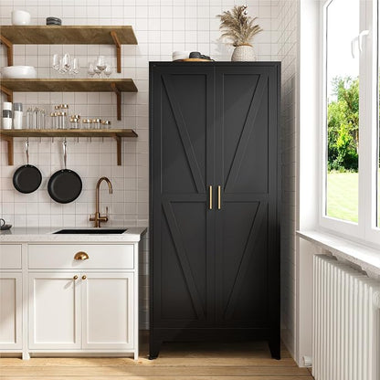 COFaR 71" Modern Pantry Cabinet in Black, 5-Tier Storage Cabinet with Adjustable Shelves, Industrial Steel Cupboard for Kitchen, Office & Living Room Organization