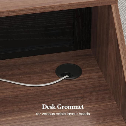 Reception Desk with Counter, Front Desk with 3 Drawers and Storage Cabinet, 47 inch Modern Retail Counter with Cable Grommet for Checkout, Barber, Beauty Salon, Home Office