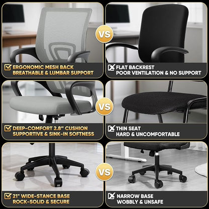 Magshion Ergonomic Office Chair 20 Pack, Mid-Back Mesh Desk Chair, Adjustable Swivel Computer Chair with Lumbar Support & Breathable Backrest for Gaming, Work, Study, 300 Lbs Capacity, Light Gray