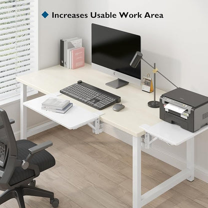 BONTEC Small Ergonomics Desk Extender Tray, 20x9.5 Inch Table Mount Arm Rest Shelf, 90° Foldable Keyboard Tray Platform, Clamp on Computer Arm Rest for Desk, Suitable for Office Desks, White