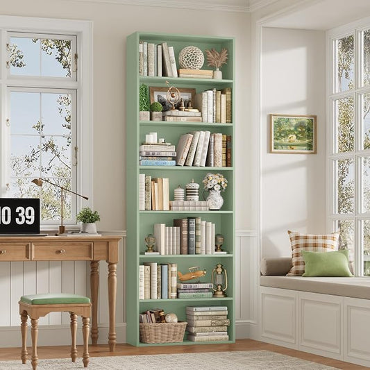 FACBOTALL 82" Tall Bookshelf, 7-Tier Open Shelves Bookcase, Freestanding Display Storage Shelves, Tall Bookcase Home Decor Furniture for Home Office, Living Room, Bedroom, Green