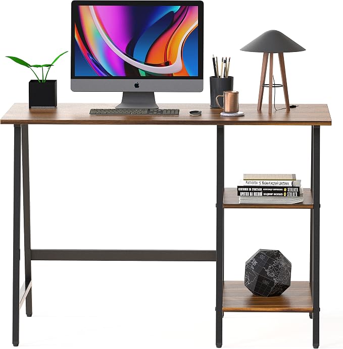 SHW 43-Inch Home Office Trestle Computer Desk with Open Storage Shelves, Walnut