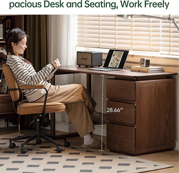 Computer Desk, Home Office Desk, Mid Century Modern Writing Desk with File Drawer for Study PC Desks 47" W