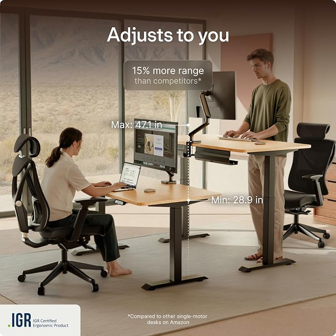 Desktronic HomeOne Standing Desk 54x28 — Ergonomic Sit Stand Home Office Desk, Made in Europe, Electric Dual Motor Height Adjustable, USB & USB-C Charging, Wobble-Free, Touchscreen, 3 Memory Presets