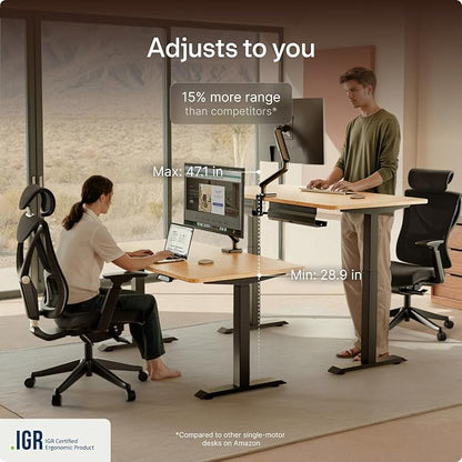 Desktronic HomeOne Standing Desk 54x28 — Ergonomic Sit Stand Home Office Desk, Made in Europe, Electric Dual Motor Height Adjustable, USB & USB-C Charging, Wobble-Free, Touchscreen, 3 Memory Presets