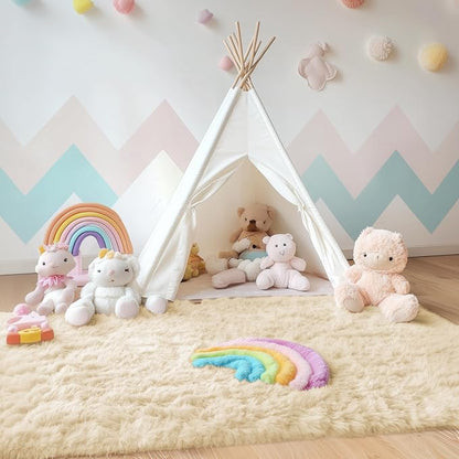 OLANLY Area Rugs for Living Room Bedroom, Machine Washable 4x5.9 ft Soft Fluffy Shaggy Bedside Rug, Indoor Floor Carpet for Kids Girls and Boys, Dorms, Nursery Rooms, Home Decor Aesthetic, Cream