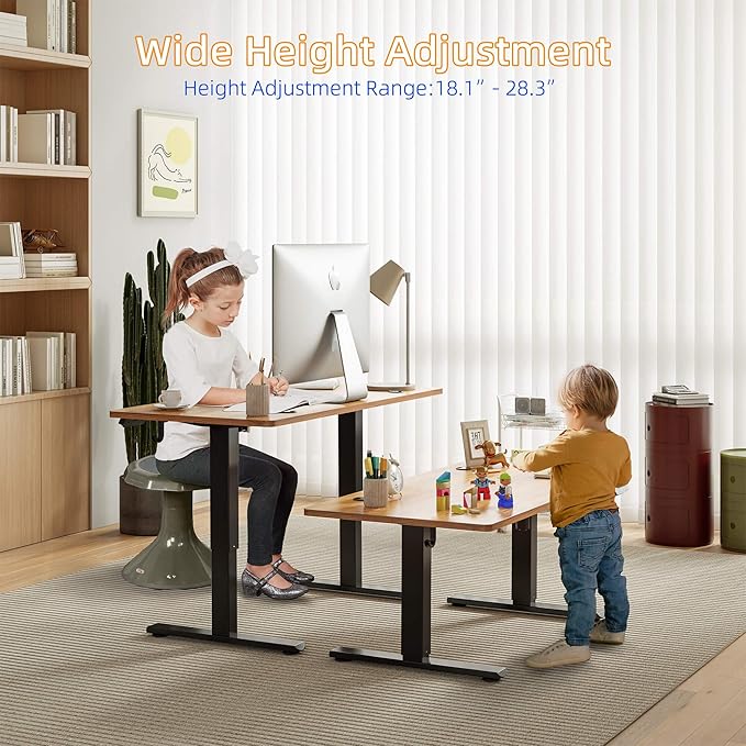 YIHAYO Low Height Adjustable Desk, Lifts 18.1-28.3 Inches, Electric Standing Desk for Short People, 55 x 24 Inches Computer Table with Splice Board for Home Office, Rustic Brown