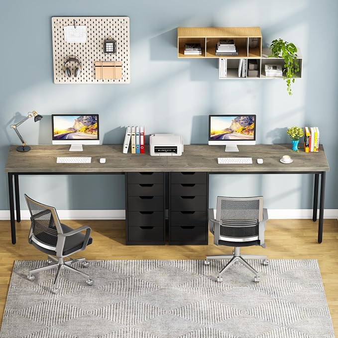 Tribesigns Computer Desk with 5 Drawers, 47 inches Rustic Brown Home Office Desk with Storage, Modern Simple Laptop Desk Study Writing Table for Small Spaces (1, Grey+Black)