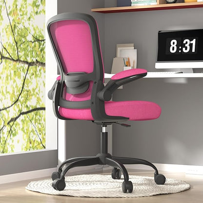 Mimoglad Ergonomic Office Chair - Desk Chair with Flip-up Armrests & 135° Recline, Adjustable Lumbar Support - Space-Saving Task Chair for Business/Team Office & Home (Modern, Rose-Carmine)