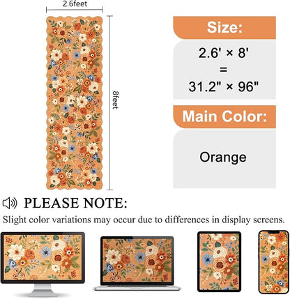 DUKINO 2.6x8 Runner Rug for Hallway, Washable Kitchen Rug with Non Slip Backing & Non-Shediing, Soft Low Pile Floral Design Runner for Bedroom, Kithchen, Living Room, Laundry, Bathroom, Orange