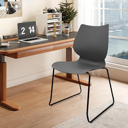 KLASIKA Stacking Waiting Room Chairs, Stacked Plastic Office Chair with Ergonomic Lumbar Support and Metal Legs for Conference School Church Guest Reception Set of 8, Grey
