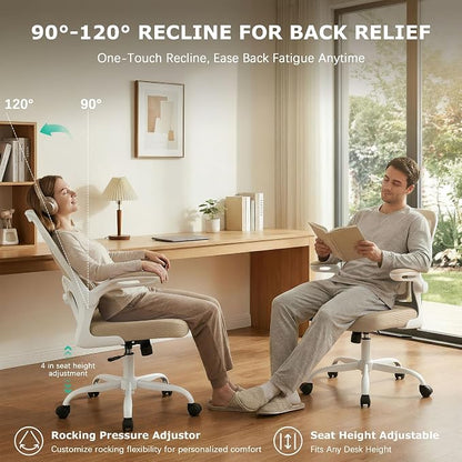 AreShark Office Chair Ergonomic Desk Chairs with Adjustable Lumbar Support, High Back Breathable Mesh Chair with Wheels& Flip-up Armrests,Rolling Swivel Comfy Task Computer Chair for Home Work Gaming