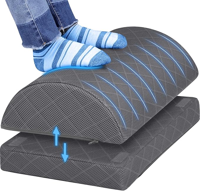 CushZone Foot Rest for Under Desk at Work Adjustable Foam for Office and Home, Office Desk Accessories，Comfortable Footrest with 2 Adjustable Heights，Back & Hip Pain Relief (Gray-16.9 in)