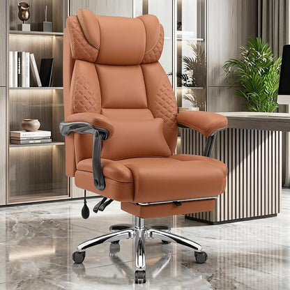 Office Chair, Ergonomic Desk Chair with Adjustable Lumbar Support for Back Pain, Extra Wide 400LBS Comfy Big and Tall Office Chair with Footrest, Executive Leather Computer Game Chair for Heavy People