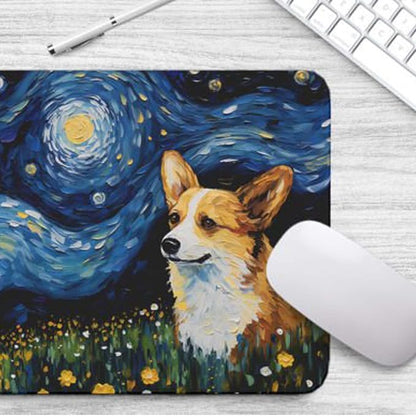 Starry Night Dog Mouse Pad for Home Office Gaming Working Desk Computer Desktop Accessories Non-Slip Rubber Mouse Pad for Dog Lovers (Corgi #2)
