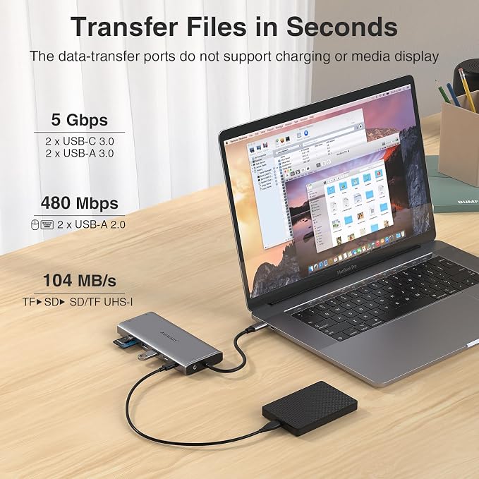 USB C Docking Station 3 Monitors USBC Hub Laptop Dual Monitor Multiport Adapter Dock Dongle,USBC to 2 HDMI,4K DisplayPort,PD Charging,Ethernet,7 USB-C/A Ports,SD/TF,Audio for Dell/HP/Lenovo