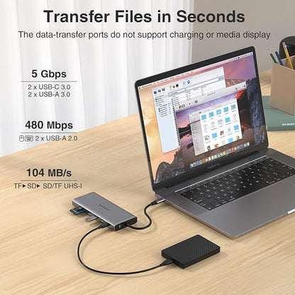 USB C Docking Station 3 Monitors USBC Hub Laptop Dual Monitor Multiport Adapter Dock Dongle,USBC to 2 HDMI,4K DisplayPort,PD Charging,Ethernet,7 USB-C/A Ports,SD/TF,Audio for Dell/HP/Lenovo
