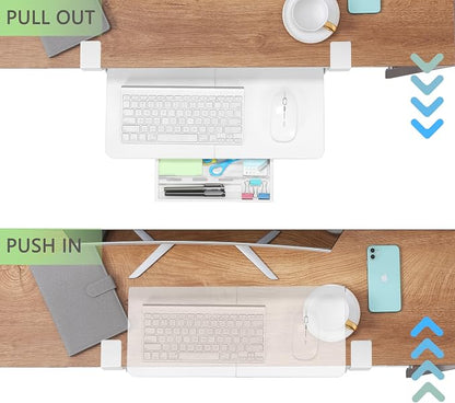 ETHU Keyboard Tray Under Desk, 19.7' X 11.81" Small Size Keyboard Drawer with C Clamp-on Mount Easy to Install, Computer Keyboard Stand Slide Pull Out, Ergonomic Keyboard Tray for Home, Office