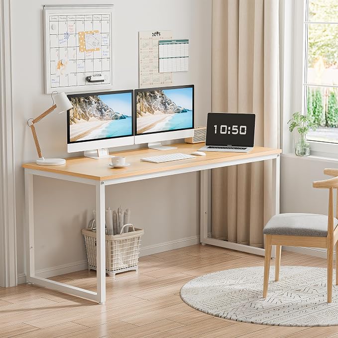 ZenStyle Computer Desk 55" Large Office Desk Computer Table Laptop PC Simple Study Writing Desk for Home Office, Light Brown