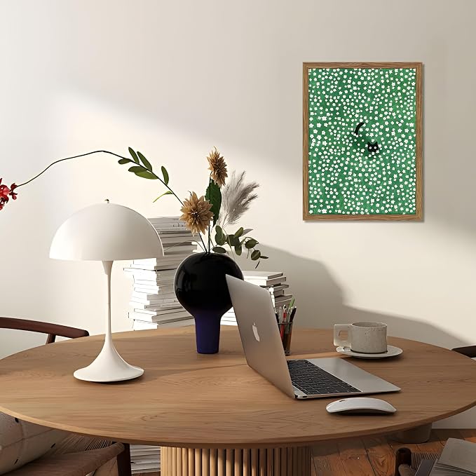 Framed Floral Black Cat Canvas Wall Art, Cute Black Cat in Daisy Field Painting, Animal Poster Print, Modern Home Aesthetic Wall Decor, Flowers Canvas Artwork for Bedroom Living Room 12x16 inch