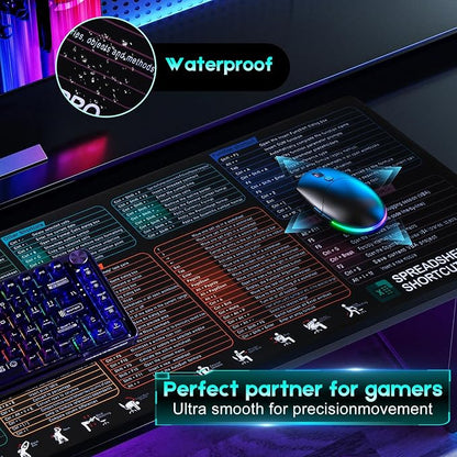 Excel Cheat Sheet Mouse Pad Set | 3-Piece XXL Ergonomic Desk Mat with Wrist Rest for Office & Gaming(Black)