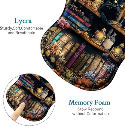 Cat Mouse Pad with Wrist Rest Cute Ergonomic Mousepad Middle Concave Office | Book Wrist Support for Women, Desk Accessories, Gaming, Work, Home, Non-Slip PU Base, for Wireless Mouse Computer Laptop