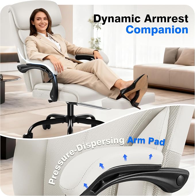 AreShark Office Chair - Ergonomic Comfortable High Back Computer Desk Chair with Foot Rest - Executive Breathable Swivel Rolling Reclining Leather Chair with Lumbar Support for Home Gaming Relaxing