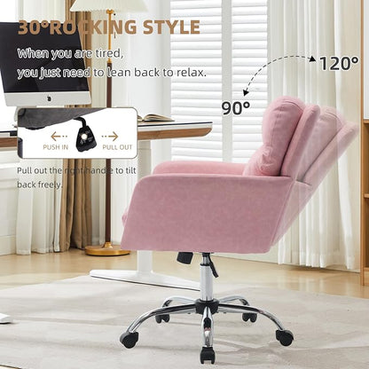 YITAI Adjustable Home Office Desk Chair with Comfy Square Mid-Back, Faux Leather 360 Swivel Upholstered Task Armchair with Wheels for Vanity Bedroom/Living Room,Pink