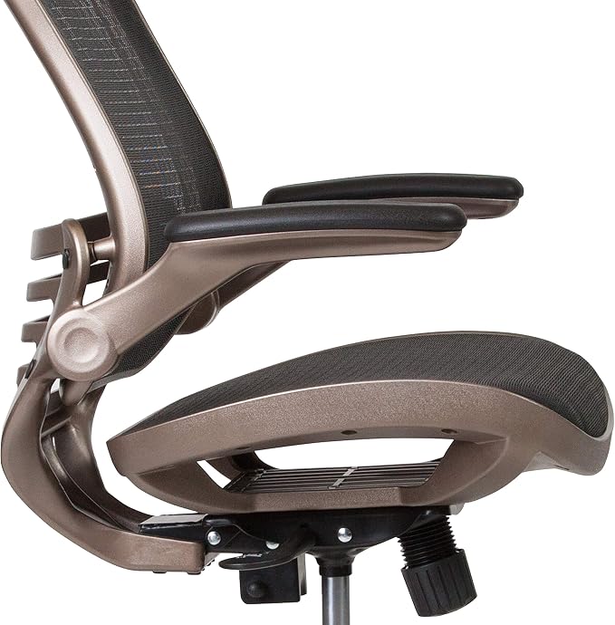 Flash Furniture Waylon Mid-Back Swivel Office Chair with Adjustable Foot Ring and Seat Height, Ergonomic Mesh Chair with Armrests, Black/Gold