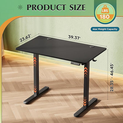 DEVAISE 40 Inch Electric Standing Desk, 3 Adjustable Computer Desk for Home Office, Ergonomic Sit to Stand Desk with LED Touchscreen，Headphone Hook, 3 Memory Preset, with One-Piece Desktop, Black