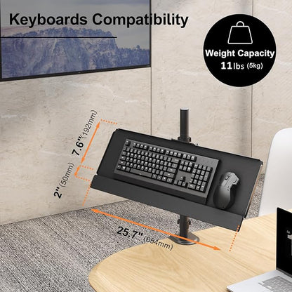 PUTORSEN Keyboard Tray Pole Mount - Keyboard & Mouse Mount fits Most Standard and Oversized Keyboards, Tilt & Rotation, Holds up to 2.2lbs, Black