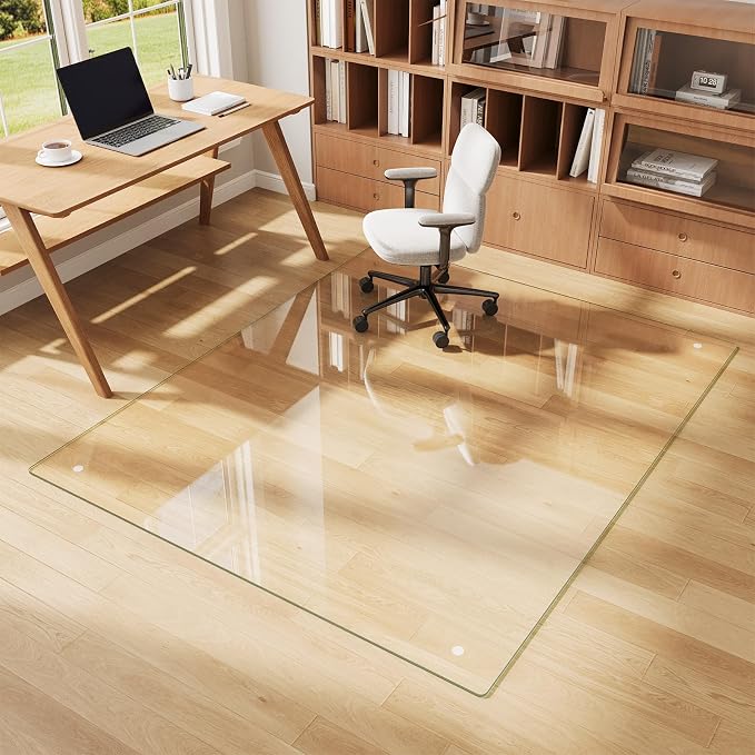 Glass Chair Mat 54" x 72" Heavy Duty Tempered Glass Office Chair Mat, Glass Floor Mat with Polished Edge and Round Corner for Smooth Glide, Carpet Hardwood Floor Protector