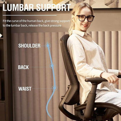 ELABEST Ergonomic Mesh Office Chair,Comfy Computer Desk Chair - BIFMA 5.1 Certified Commercial Swivel Task Chair for Home Office - Adjustable Lumbar Support & Armrests,Tilt Function,Wide Seat (Black)
