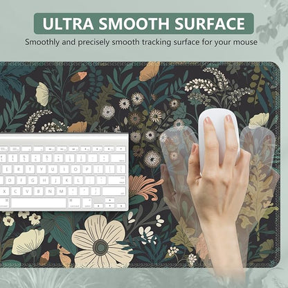 iCasso Desk Mat, XXL Large Mouse Pad for Desktop, Cute Pad With Stitched Edges, Anti-Slip Big Mousepad, Keyboard Mat for Computer, Work, Gaming (Weeds)