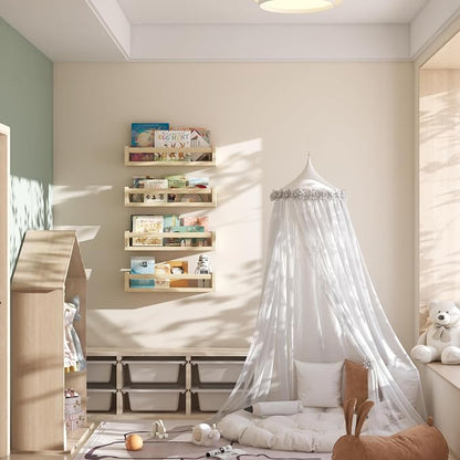 Onlysky Set of 4 Wall-Mounted Kid's Bookshelf - Wood Floating Nursery Book Shelves - Durable Wood Construction - Ideal for Nursery Decor, Kids Room, Toy Storage