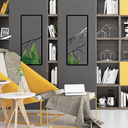 ruelen 4 Pcs Metal Mountain Forest Snow Mountain Wall Decorations，Large Abstract Minimalist Line Drawing Colorful Mountains Wall Art Home Decor for Living Room Bathroom Bedroom Office（Green，Large ）
