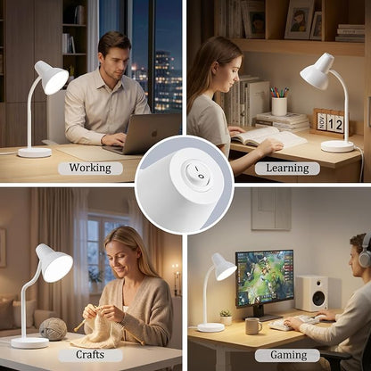 LED Desk Lamp with Flexible Gooseneck, Eye-Caring 4.5W Energy-Saving Study Lamps, Anti-tip Heavy Duty Bedside Reading Light, Desk Lamps for College Dorm Room, Home Office, Modern Lamp with 1.6m Cord