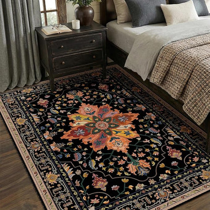 RELEANY Area Rugs 5'x8' Washable Non-Slip, Floral Vintage Distress Medallion Carpet for Living Room Bedroom Dining Room, Black Colorful Floral Dark Tan