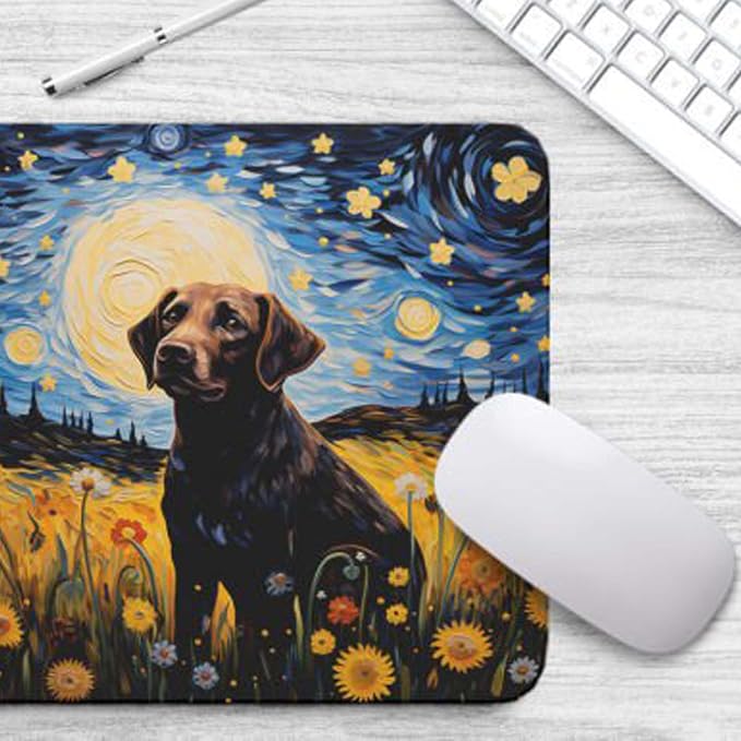 Tubbie Prints Starry Night Dog Mouse Pad for Computer Laptop Home Office Gaming Working Desk Desktop Accessories Non-Slip Rubber Mouse Pad for Dog Lovers (Labrador)
