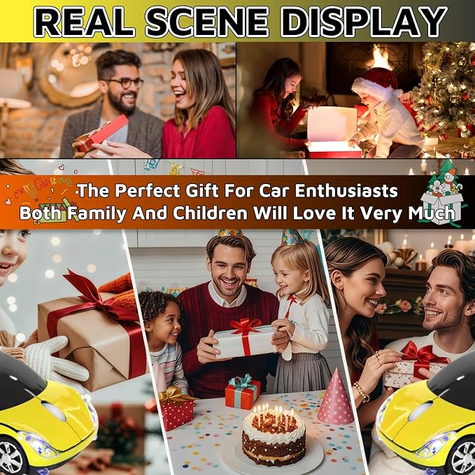 HuGuWdy Yellow Cute Wireless Mouse，2.4G with USB Reciver 1600DPI Car Mouse for Computer Wireless for Laptop Computer Tablet for Windows for Mac OS for Christmas（Yellow）