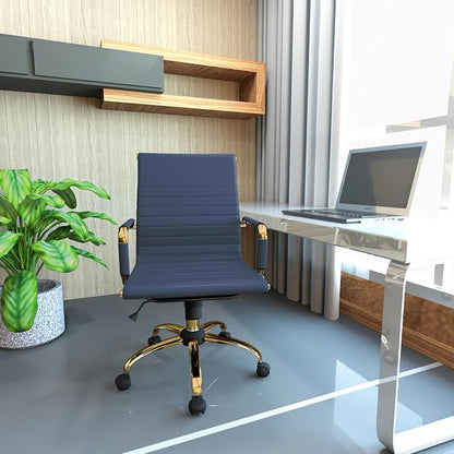 LeisureMod Harris Modern Ergonomic Executive Office Chair, High-Back Leather Conference Desk Chair with Adjustable Height, Tilt Control, 360° Swivel & Gold Frame for Home Office