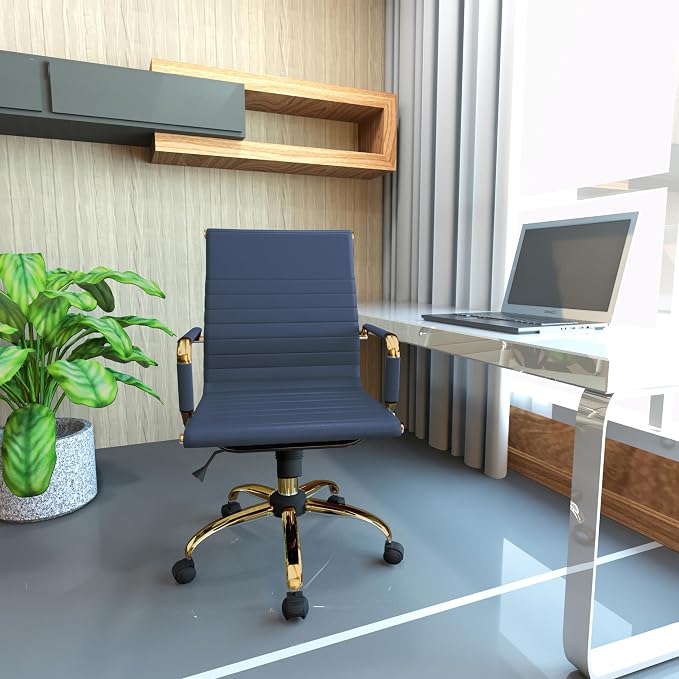 LeisureMod Harris Modern Ergonomic Executive Office Chair, High-Back Leather Conference Desk Chair with Adjustable Height, Tilt Control, 360° Swivel & Gold Frame for Home Office